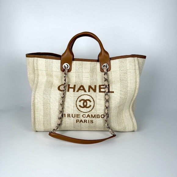 Sold on fashionreloved.com CHANEL Deauville Striped Straw Raffia Shopping Tote - Picture 1 of 11